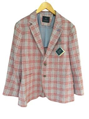 NWT Tailorbyrd Collection Plaid Blazer Linen Blend